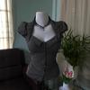 Gothic Style Waist-Cinched Striped Square Neck Top - Women’s Summer 2026 Collection