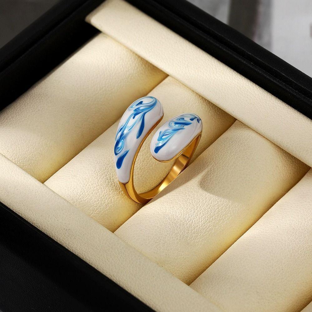 Chinese Style Enamel Drip Oil Ring Vintage Cuff Ring  Hand Accessories
