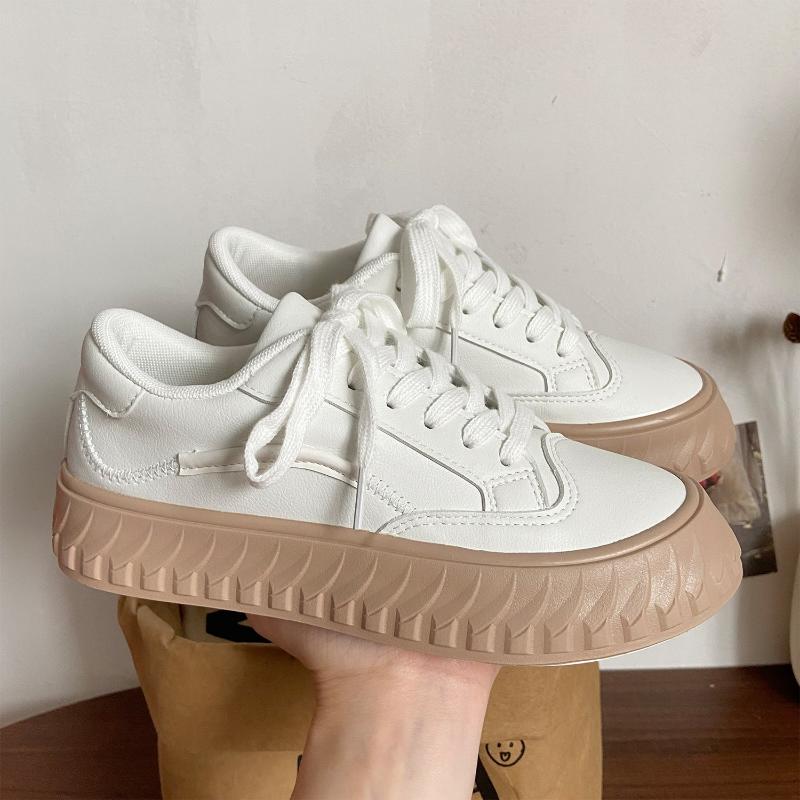 Platforminiai batai Rudens Moteriški Vulkanizuoti Batai Mada Baltos Odos Moteriški Stambūs Sportbačiai Suvarstomi Teniso Moteriški Batai Zapatos Mujer