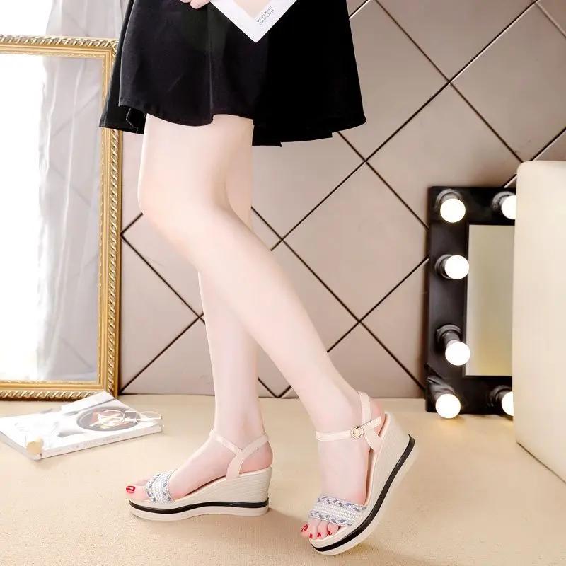 Sandals For Women Woman Shoes Wedges Heel Daily Korea Or On Sale Offer Wholesale Bulk Comfort Asian Size Footwear Anti Slip Hot