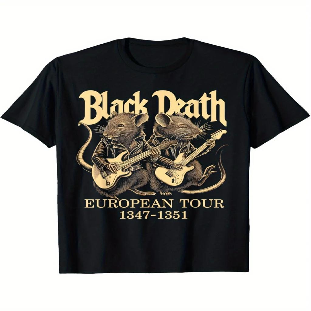 Sense of design-Black Death Tour of Europe Men's T-Shirt - Gothic Medieval Graphic Tee with 1347-1351 European Tour Design,