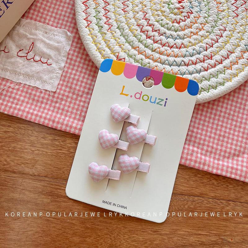 Korean Sweetheart Gingham Hair Clips for Little Girls - Cute Bangs and Side Accessories
