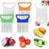 2Pcs Onion Holder Slicer, Stainless Steel Tomato Lemon Potato Vegetable Holder Slicer Cutter Tool for Kitchen Worker Slicing