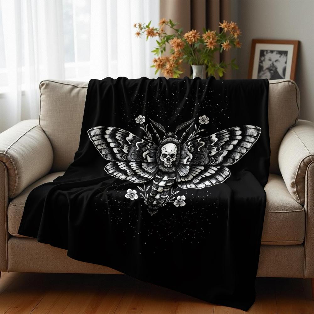 Death Moth Floral Black Sketch Anime Cartoon Flannel Blanket Soft Warm Throw for Bedroom Sofa Car Kids Holiday Gift