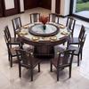 1.8m New Chinese Style Solid Wood Dining Set W/ Induction Cooker - Round Table & Chairs for Home or Hotel