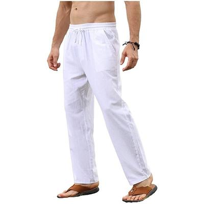 Herrenhose aus Baumwollleinen, lässige, lockere Hose, atmungsaktiv, einfarbig, mit Kordelzug, Jogger, Yoga, Baggy-Hose