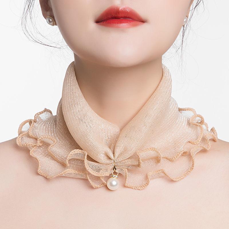 Women's Sunscreen Neck Cover Veil Neck Protection Scarf Summer Thin Ruffled Edge Scarf