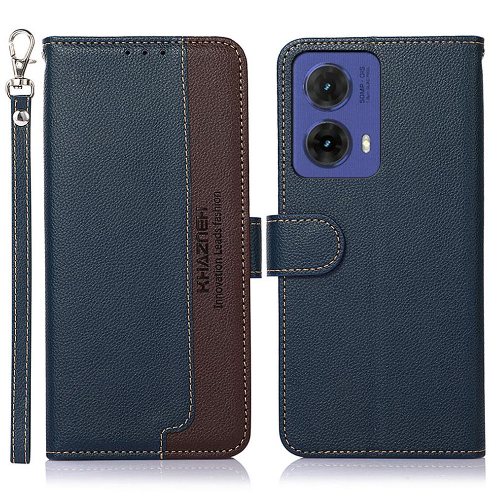 

KHAZNEH For Motorola Moto G85 5G/S50 Neo 5G Phone Case RFID Blocking Leather Flip Wallet Cover Blue
