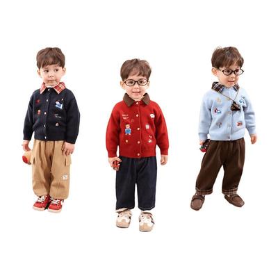 LUSON Baby Boy Embroidered Collared Cardigan