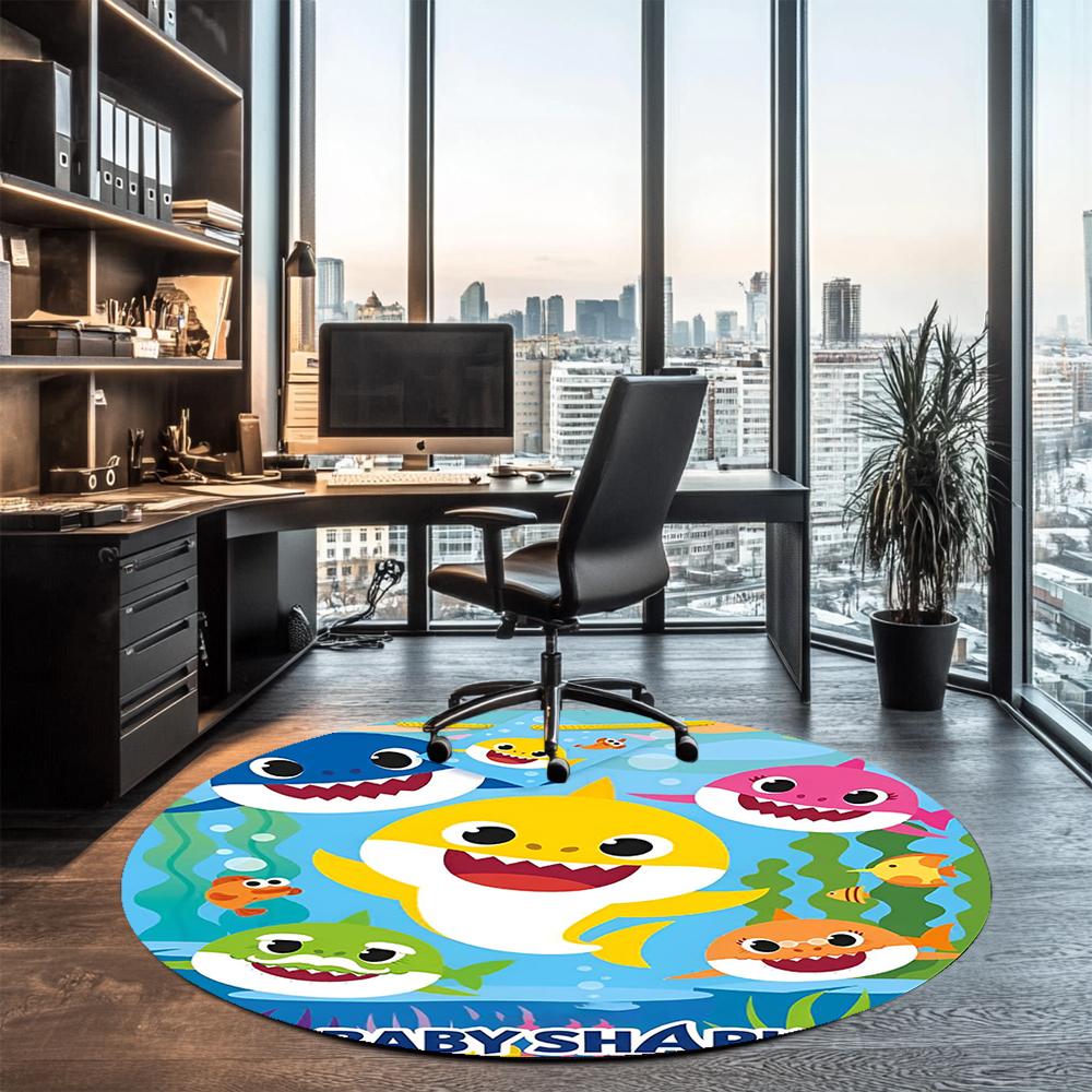 Shark Printed Round Rug Carpet Chair Rug Area Rug Entryway Doormats,for Office Chair Living Room Bedroom Kitchen Room.