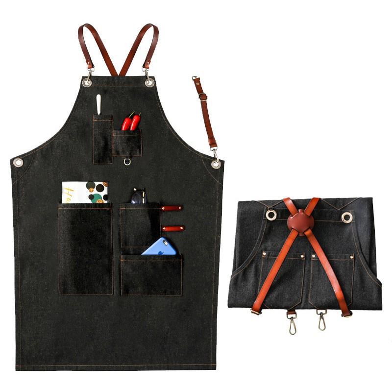 Unisex Working Apron PU Leather Strap Coffee Shop Barber Restaurant Florist Work