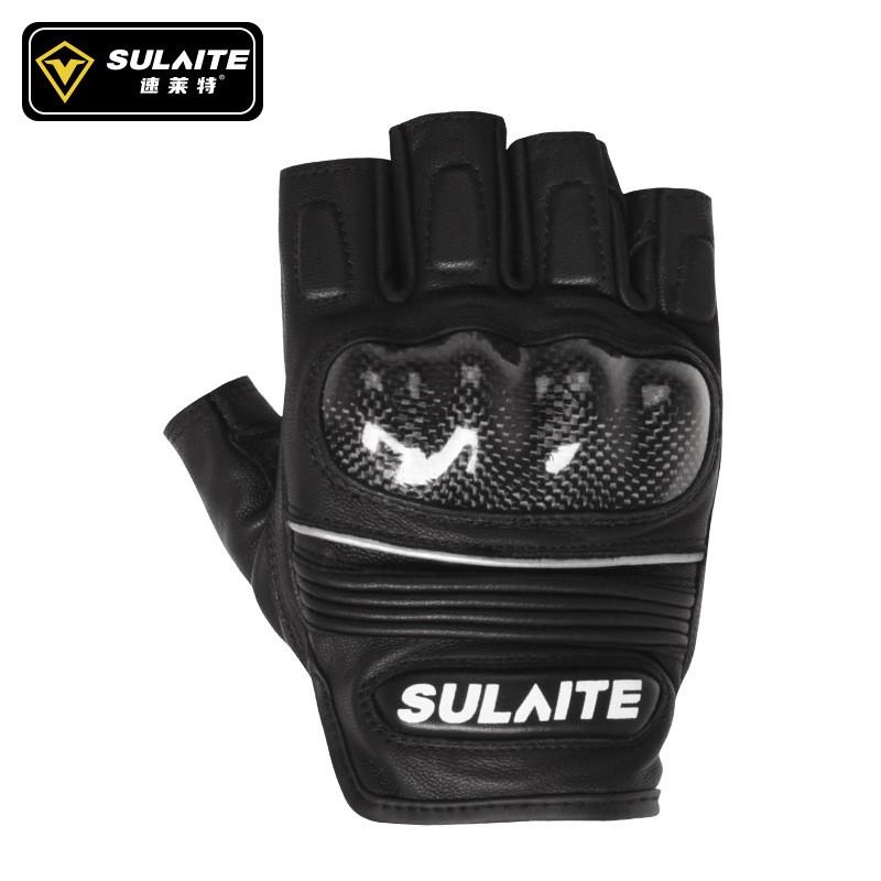SULAITE Summer Motorcycle Gloves Half-Finger Breathable Leather Carbon Fiber Protective Gear Safety