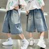 Tween Boy Casual Denim Shorts for Summer Kids Vintage Capris Denim Pants Teens Child Loose Style Knee Length Jeans 5-14Y