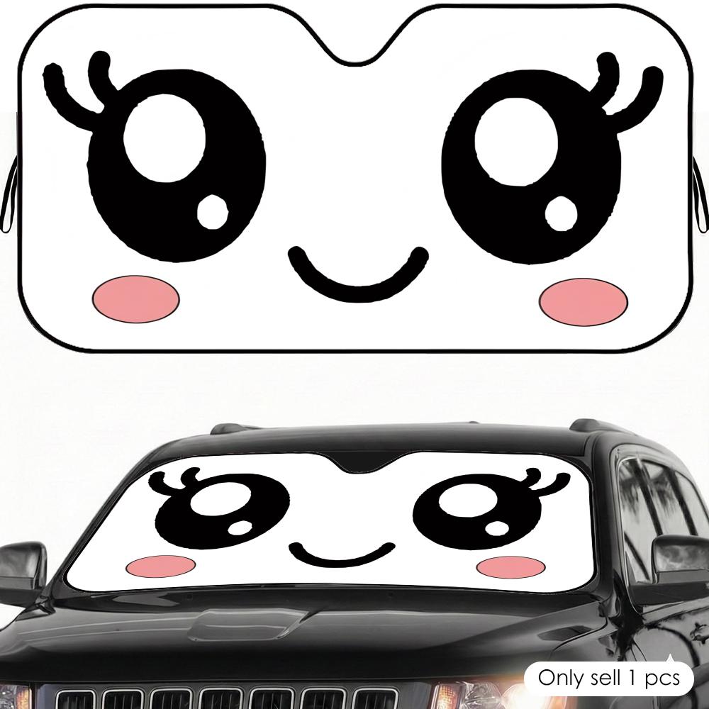 Cute Expression Sun Visor Reusable Aluminum Foil UV Protector Heat Five-Layer Insulation Windshield Sunshades