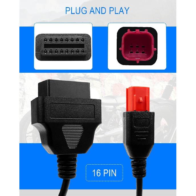 6 Pin OBD2 Adapter Cable Fit For Guzzi Kawasaki Suzuki Yamaha Harley Davidson Piaggio Vespa Motorcycle OBD Diagnostic Cable, Euro5 6-Pin Connector,