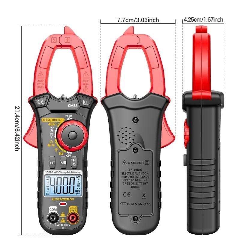 Portable Digital Clamp Multimeter with Large Screen Display High Accuracy Current Clamp Meter 6000A for Professional