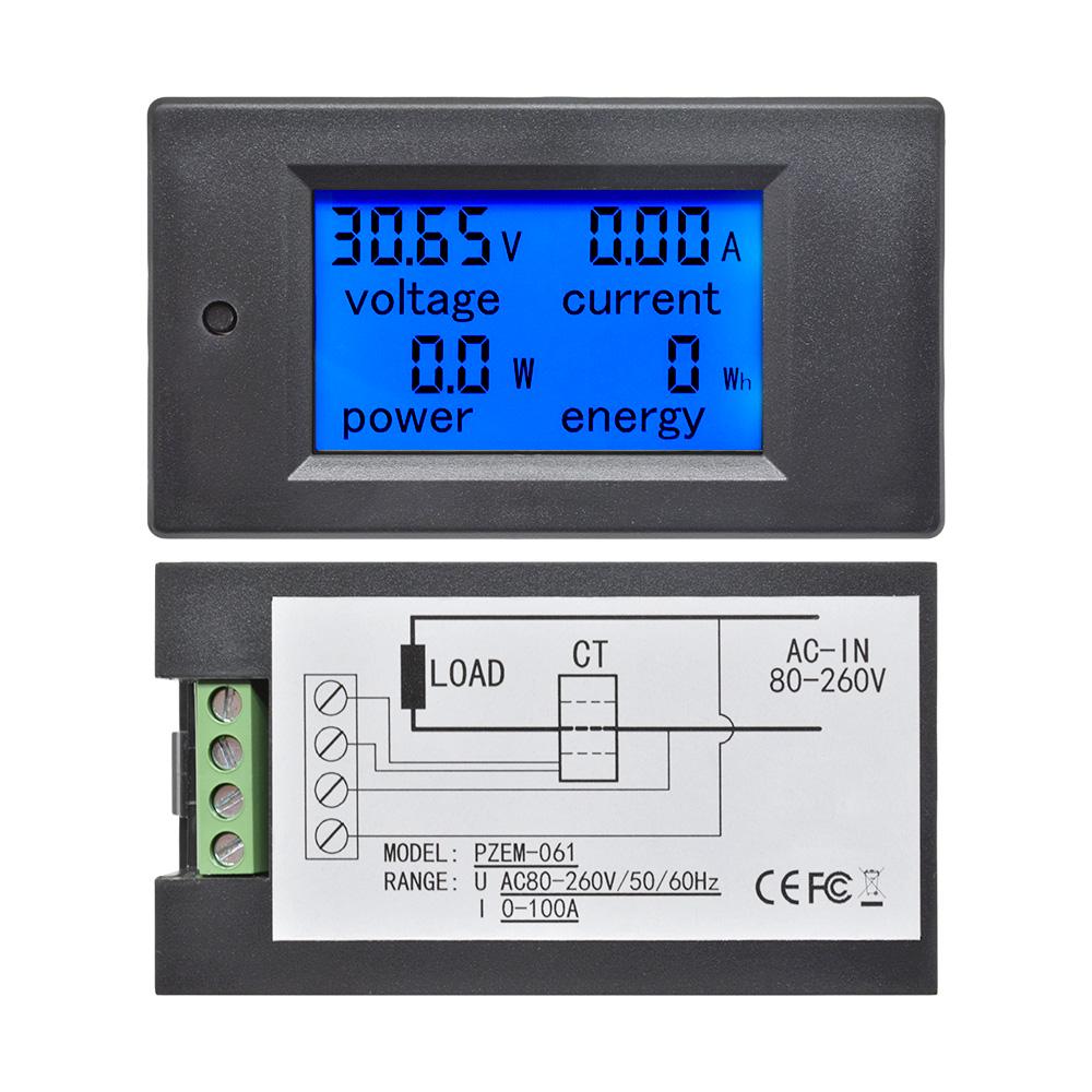 20A/100A Digital Meter DC6.5-100V AC80-260V Voltmeter Ammeter LCD 4-in-1 DC Voltage Current Power Energy Detector