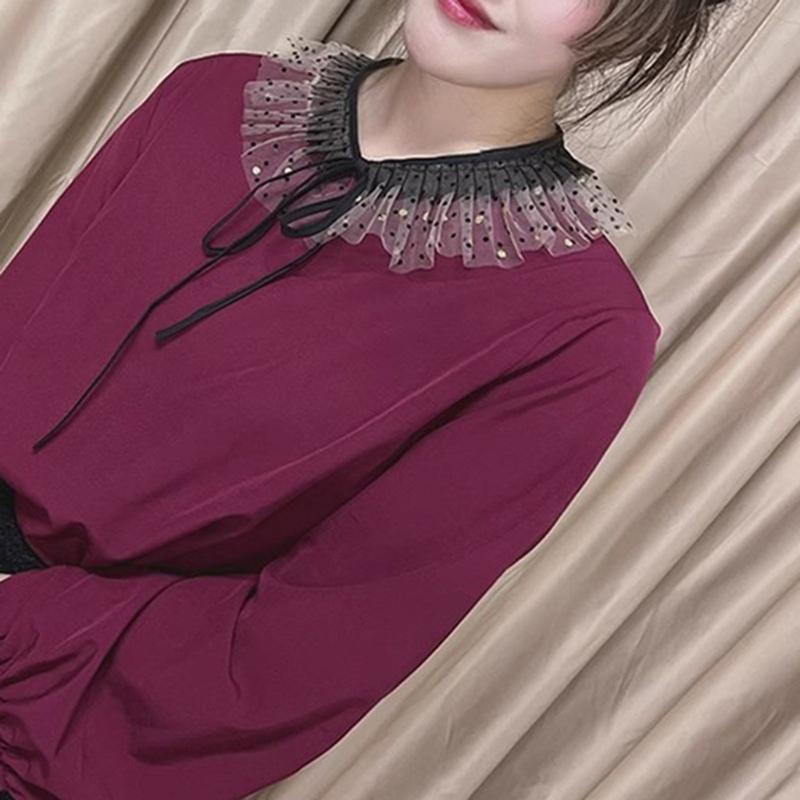 Women Elegant Dots Sheer Organza Mesh Ruffled False Collar Detachable Shawl Scarf Capelet for Sweater Dresses