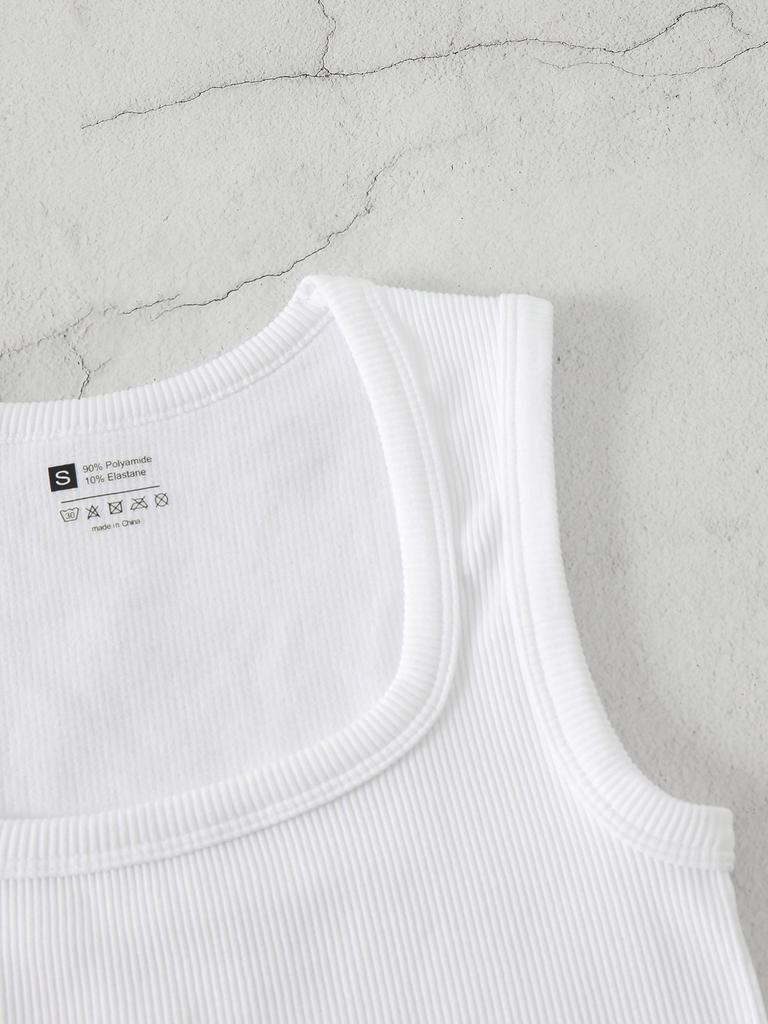 Plus Size Quick-Dry Ribbed Yoga Sports Tank with Square Neck