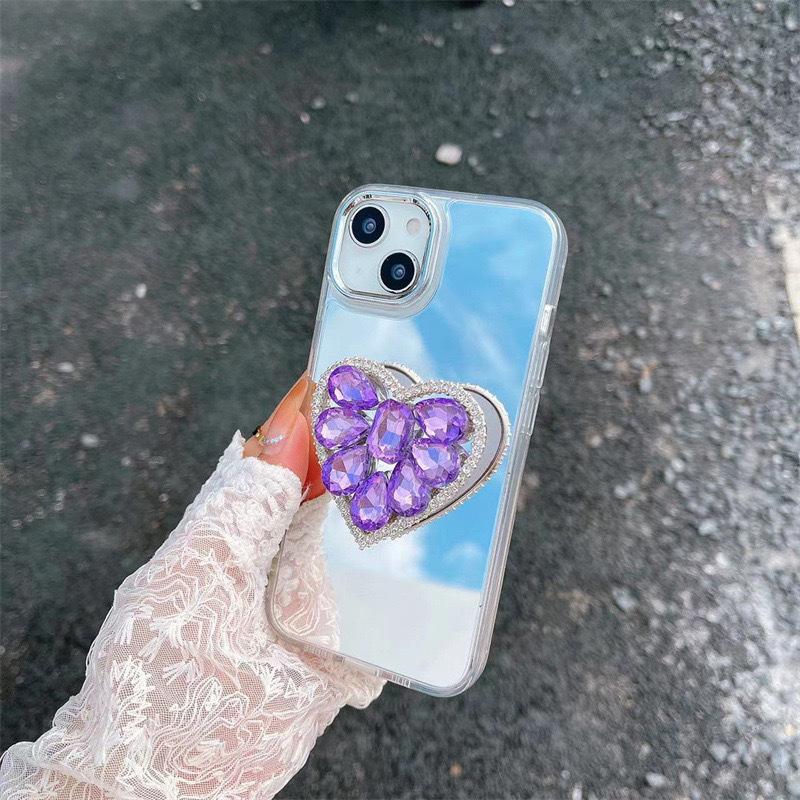 

Full Diamond Love Airbag Holder for IPhone16plus Mirror Phone Case for Apple 17promax Makeup 15 For iPhone 17Promax