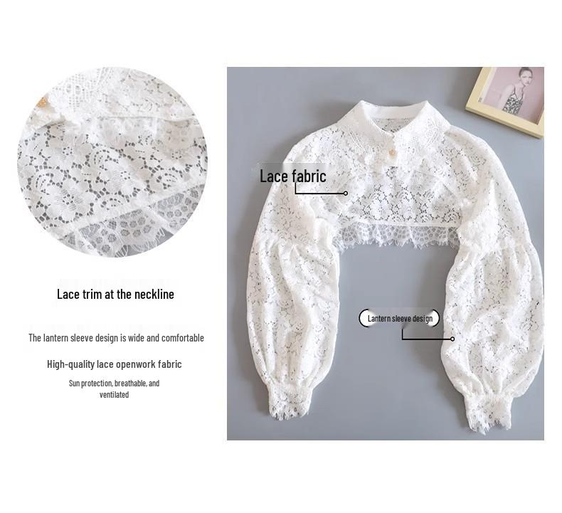 Letni top z koronki: Damska koszula z długim rękawem z ochroną przed słońcem - Modny szal spódnicowy peleryna