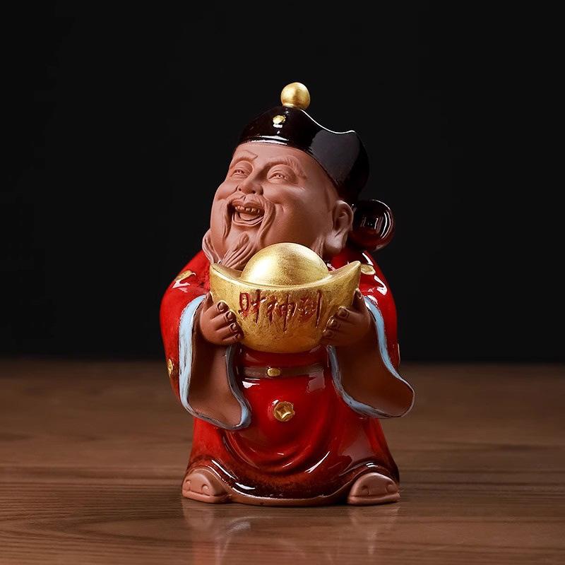Ceramics God of Wealth Maitreya Buddha Yuanbao Sculptures and Figurines Home Living Room Office Table Decoration and Accessories