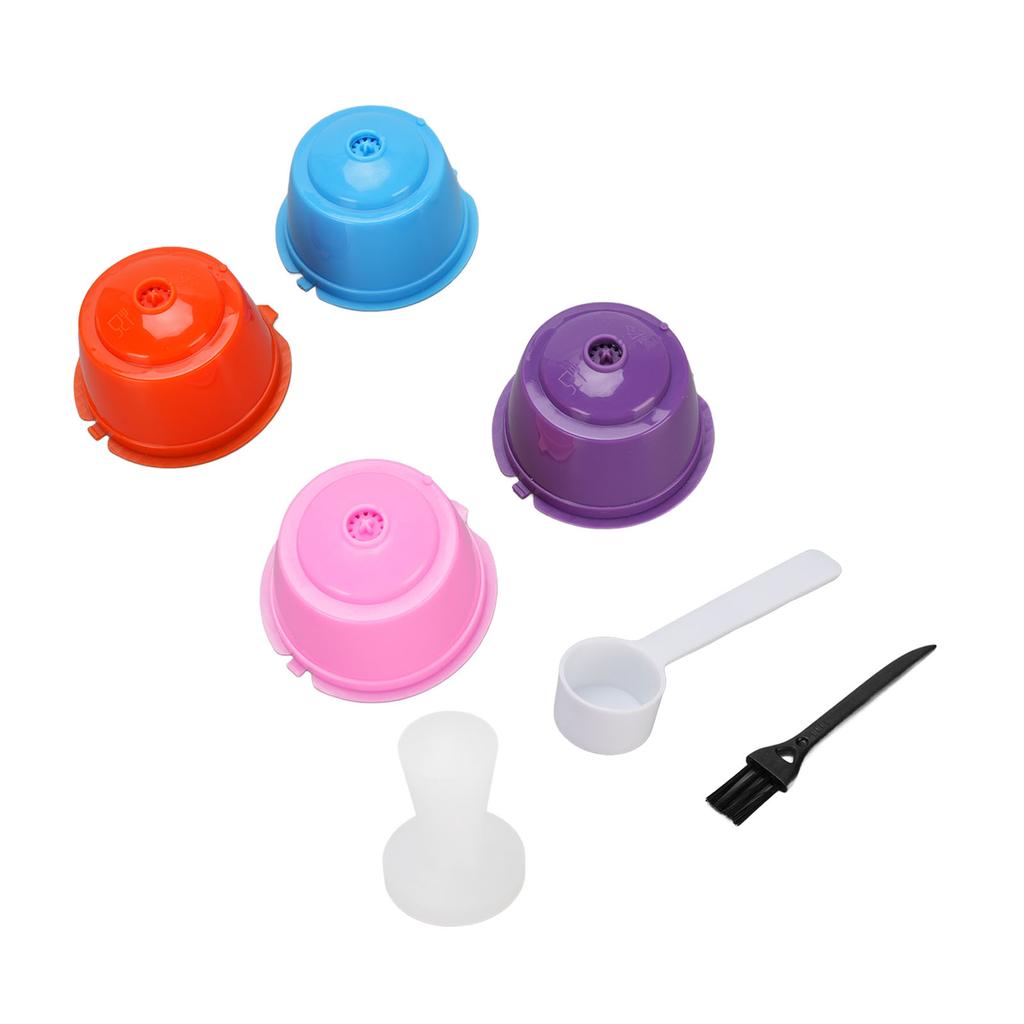 4PCS Reusable Coffee Capsule PP Multi Color Refillable Reusable Coffee Filter Pod with Tamper for Coffee Makers