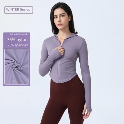 Damen Langarm-Yogajacke mit Reißverschluss und Kapuze – Fitness-Top für Herbst/Winter