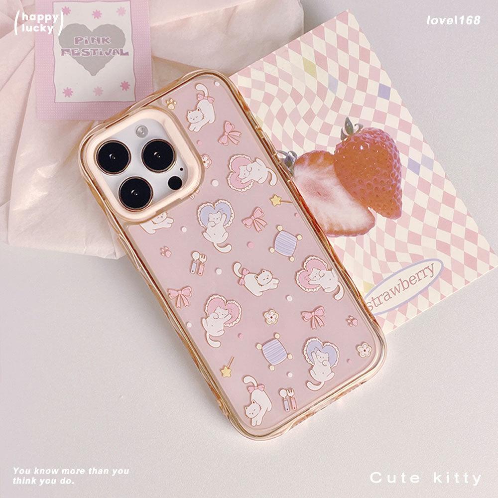 Cute Kitten Suitable for Apple 16 Mobile Phone Case Iphone15 Protective Case 14 Corrugated 13 Cartoon 12 Anti Fall