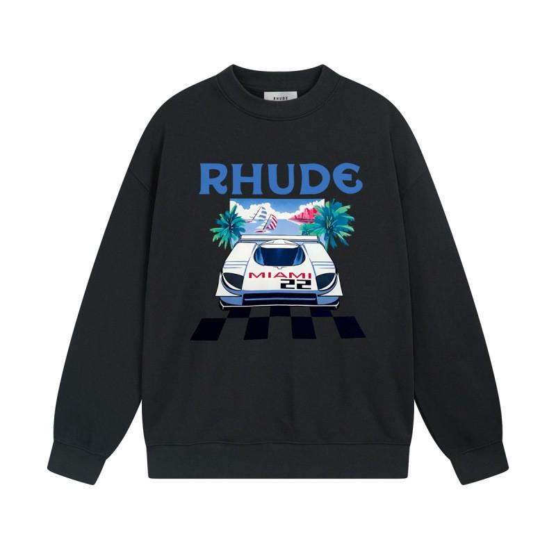 Rhude Vintage Letter Print Oversized Hoodie Men Women Casual Streetwear Sweatshirt