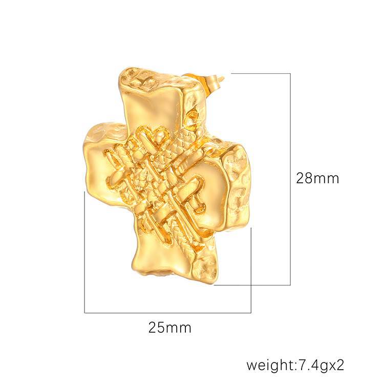 Fashion Versatile Retro Personality Cross Earrings High Sense Women's 18K Gold Stainless Steel Earrings