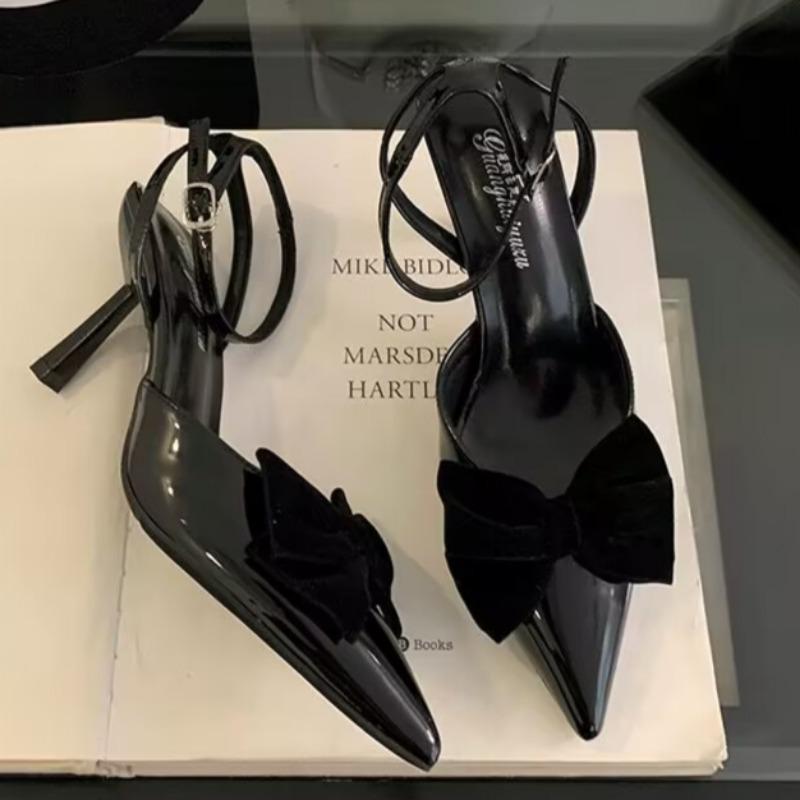 Summer New Sandals Women Pointy Head Shallow Mouth Butterfly Knot Cross Strap Anti-slip Wear-resistant High Heels