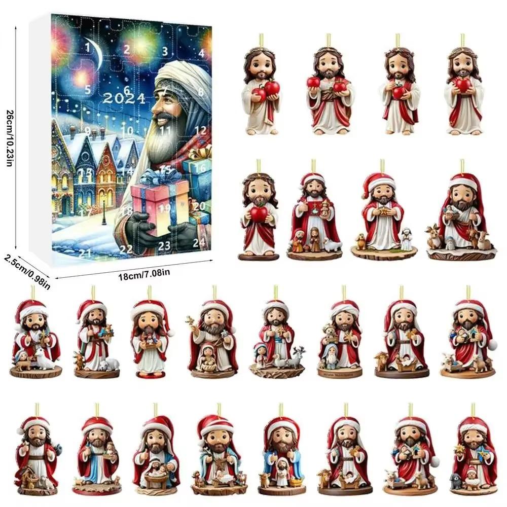 

24 шт. Подвеска Иисус Рождественский Адвент-календарь 2D Акрил 24 Рождественский Адвент-календарь Обратный отсчет Подвеска для рождественской елки style 3