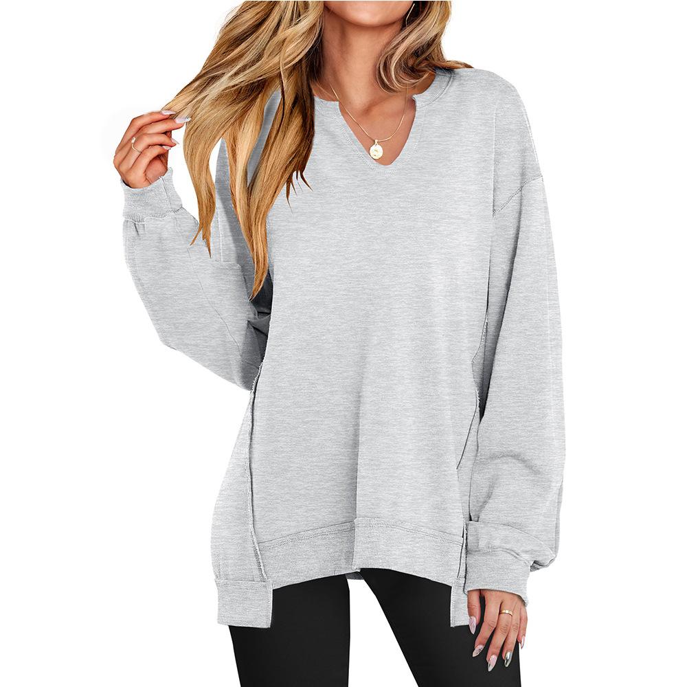 Autumn and Winter Colorful Striped V-neck Loose Sports Women's Hoodies & Sweatshirts