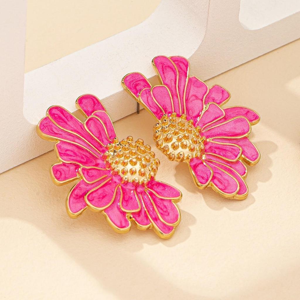 Alloy Enamel Floral Earrings - European & American Fashion Trend, Simple Fresh Flower Studs.