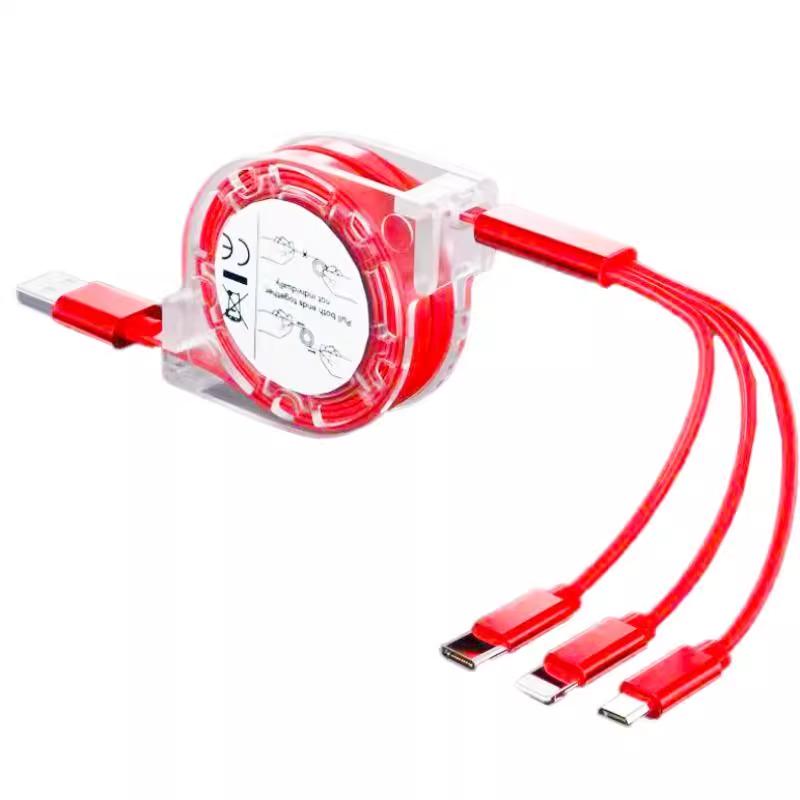 Einziehbarer 3-in-1 Ladekabel - USB, Typ-C, Android-kompatibel - Perfekt für Logo-Branding & Werbeaktionen