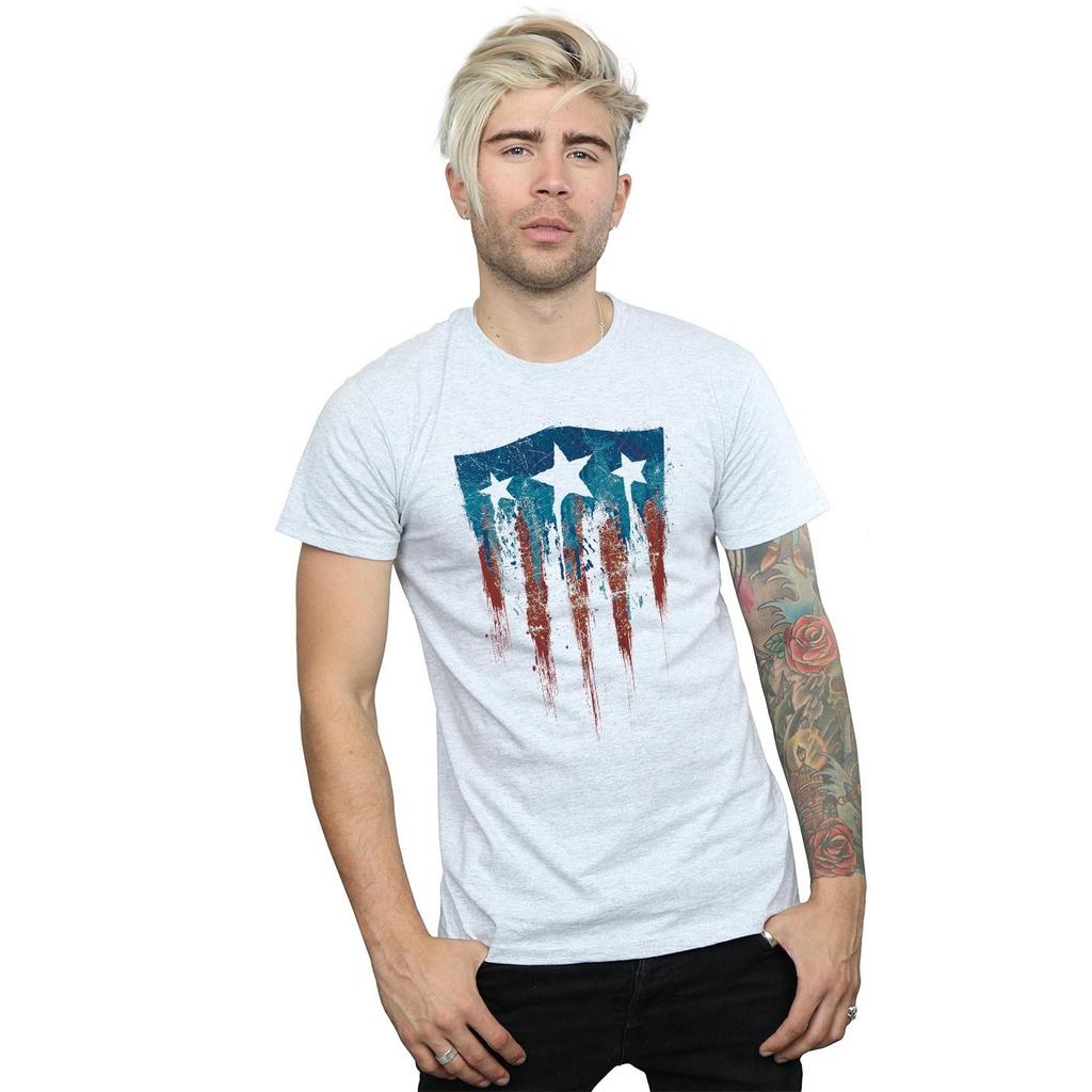 Marvel Mens Captain America Flag Shield T-Shirt