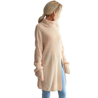 Women's Turtleneck Side Slit Tunic Sweater Long Sleeve Knit Pullover Sweaters Casual Loose Fit Solid Sweater Fall