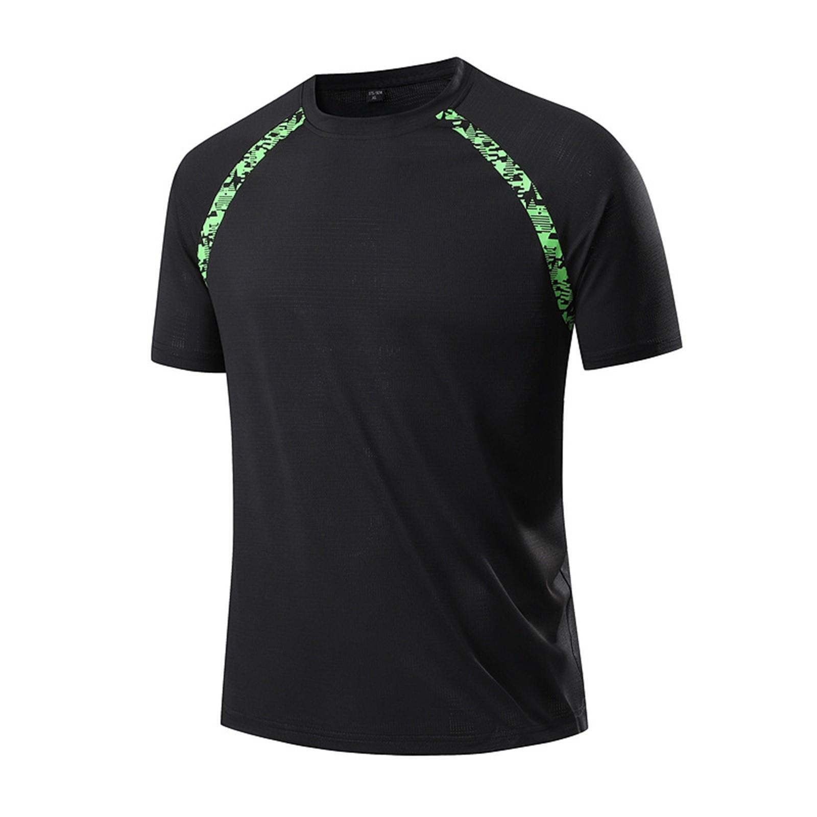 Мужская летняя облегающая дышащая одежда из шелка с круглым вырезом быстросохнущая повседневная спортивная футболка топы L чёрный 1326₽