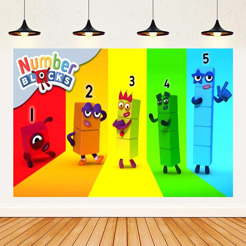 Cartoon Blocked Number Theme Birthday Party Decoration Building Background Plate Cup Balloon Backdrop Photography Prop Kid Gifts