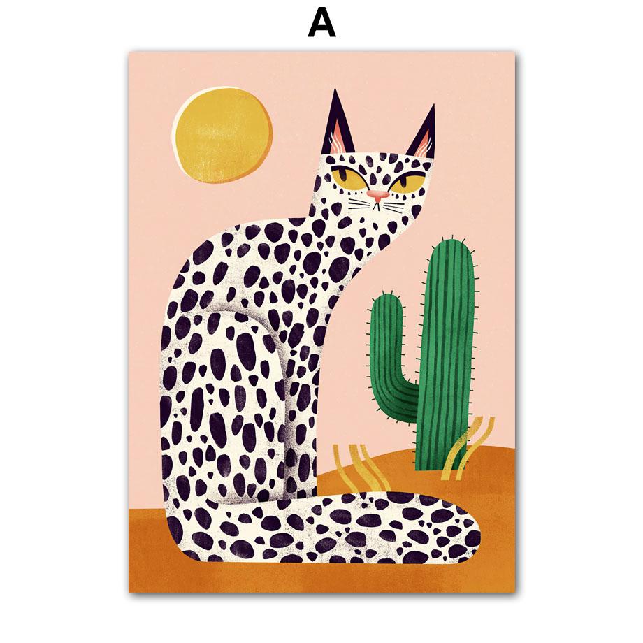 Boho Vas Blommor Katt Citron Frukt Abstrakta Affischer Och Tryck Väggkonst Kanvasmålning Hotell Bar Bild för Vardagsrumsinredning