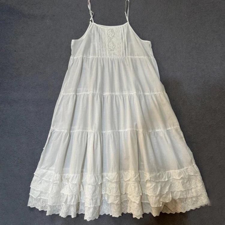 Summer New Women Casual Dresses Johnature Sweet Mori Japanese Loose Slip Dress Patchwork Lace Cotton Render Cake