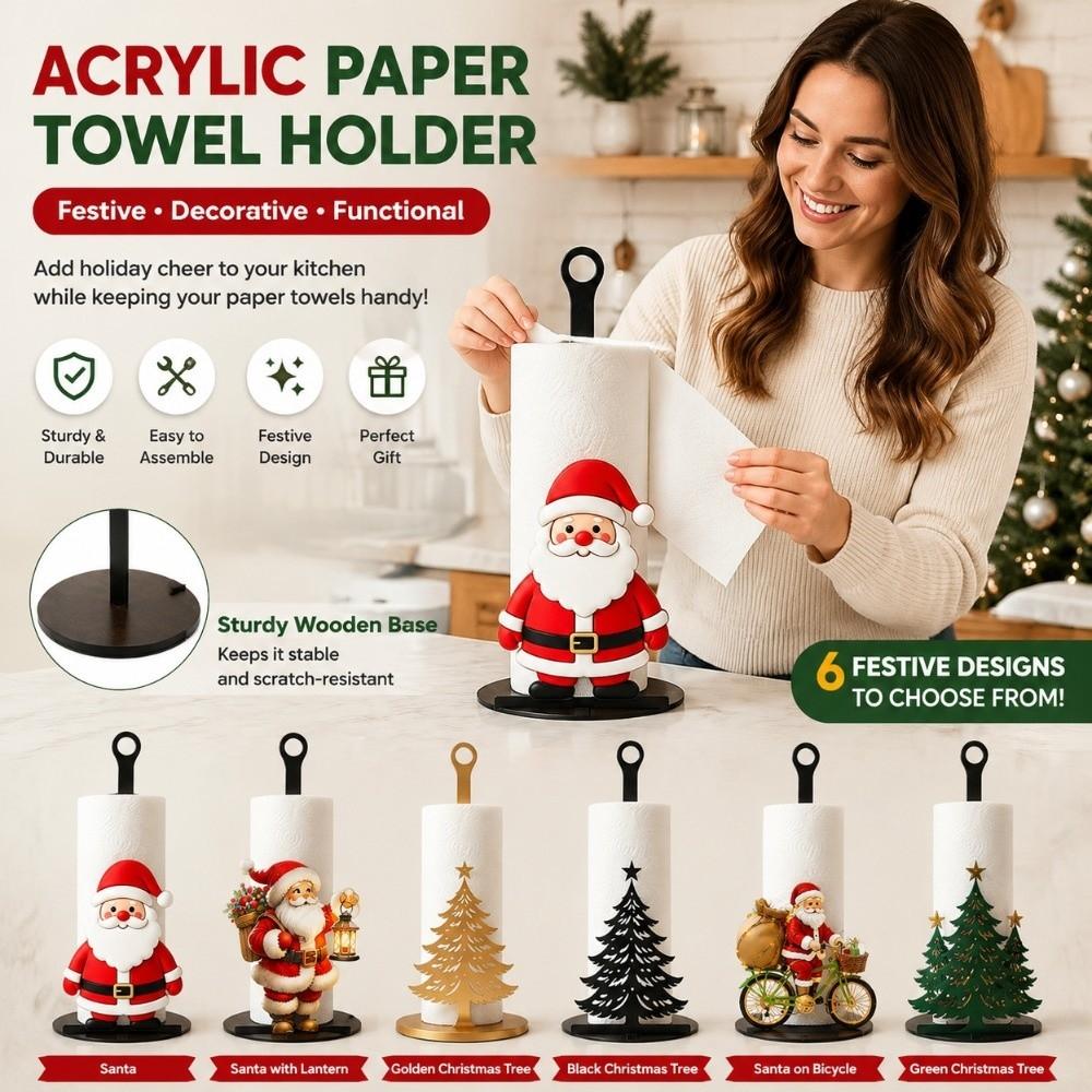 Cartoon Elk Santa Claus Paper Towel Holder Wooden Roll Paper Towel Holder For Christmas Home Decor