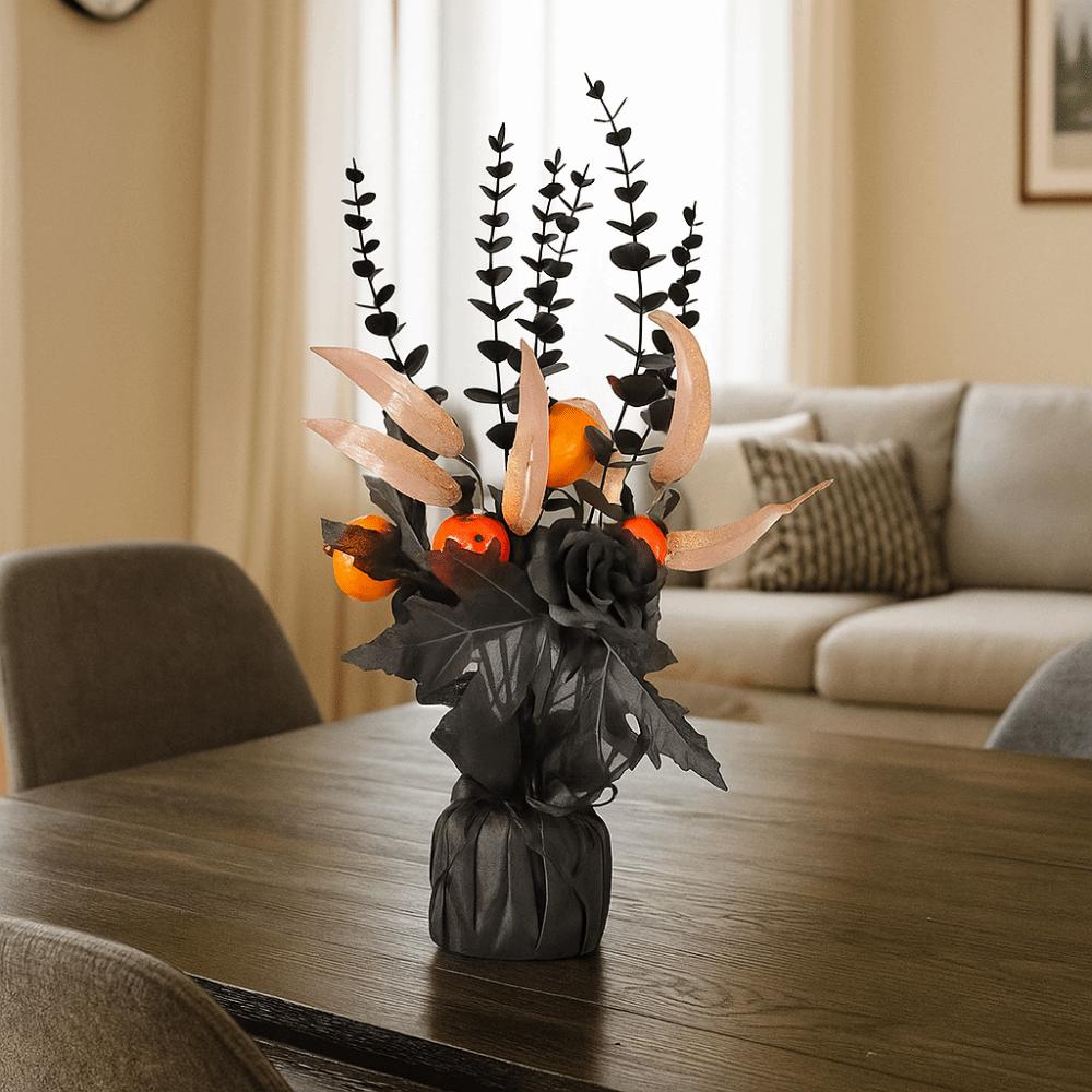 Simulated Flowers Artificial Eucalyptus Leaves Vase 42cm Handmade Artificial Pumpkin Bouquet Black/Orange Autumn Branches