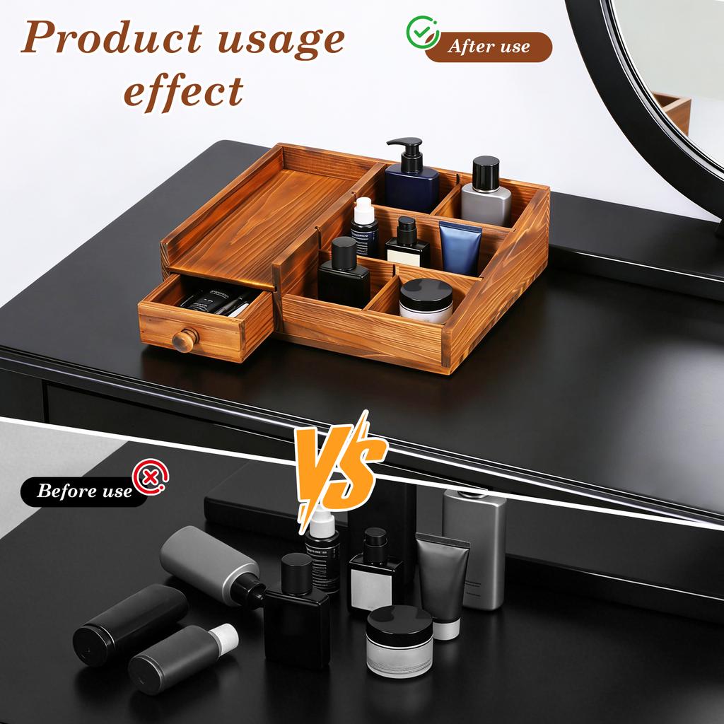 Desktop Storage Box Wooden Cosmetics Storage Rack with Drawer Multipurpose Tea Bag Organizer for Bathroom Kitchen Countertop