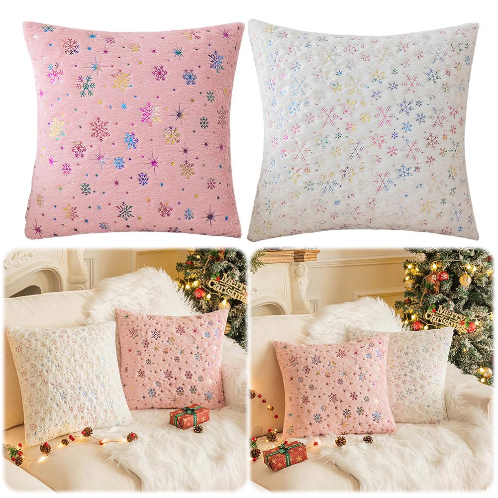 Christmas Decor Velvet Throw Pillows Cover Cushion Covers Hot Stamping Snowflake Throw Pillow Case for Couch Sofa Bed Girls Room