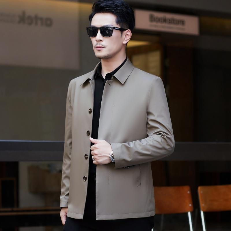 Spring and Autumn Mulberry Silk Men's Jacket Middle-aged Loose Thin Large Size Top Business Casual Lapel Dad Jacket