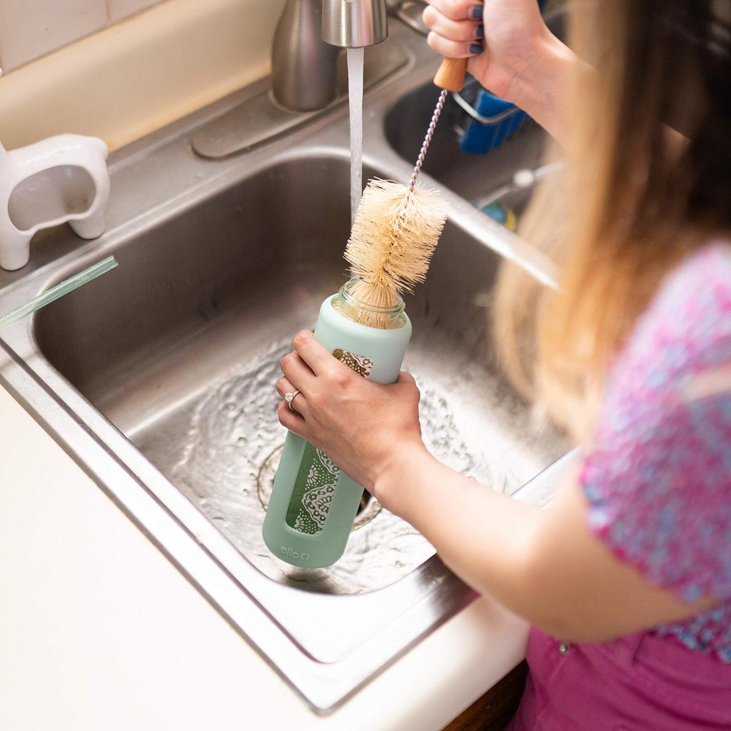 Gaia Guy Cleaning Brush Set Sisal Brush Wooden for Cleaning Narrow Neck Kettles Includes Lid Long Straw Brush (Plastic Free) + Handle) Bottles,
