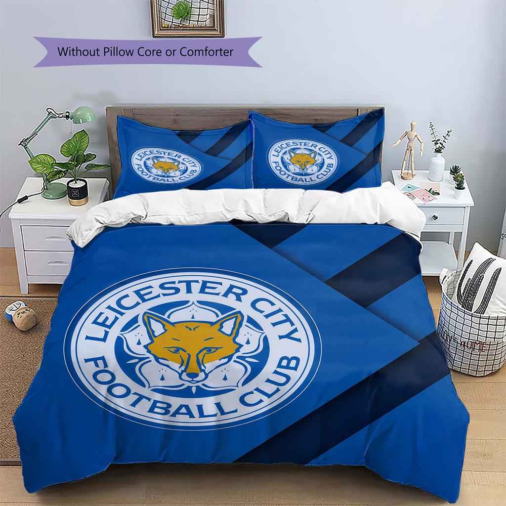 Leicester City FC Pattern Bedding Quilt Set Home Decoration Gift (1 * Duvet Cover + 2 * Pillowcase Without Core)