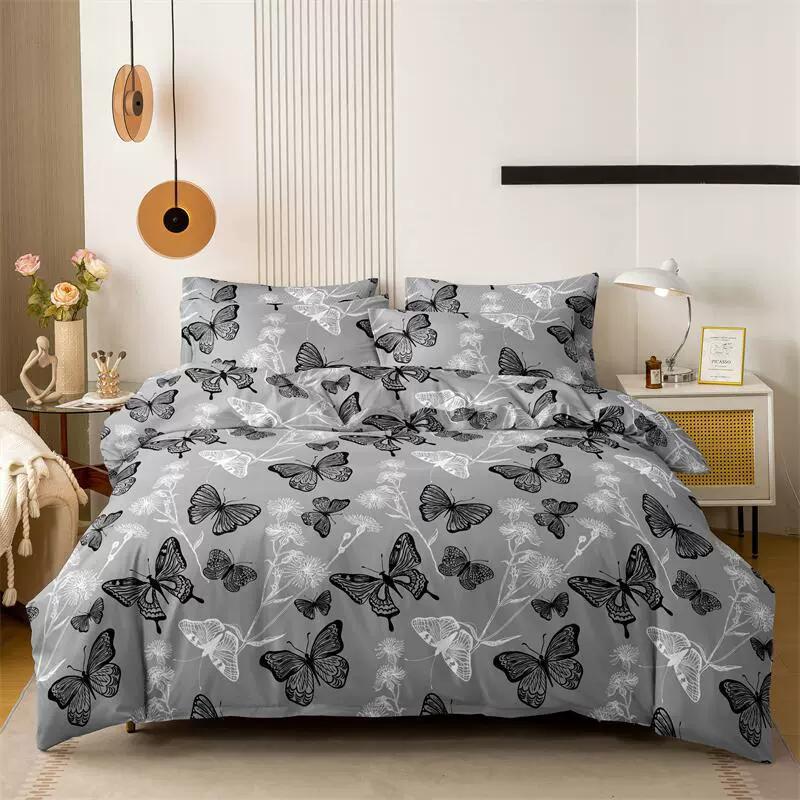 3pcs Printed Brushed Duvet Cover Pillowcase Three Piece Set High Quality Skin Friendly Fabric Bedding Cover (without Bed Sheet)